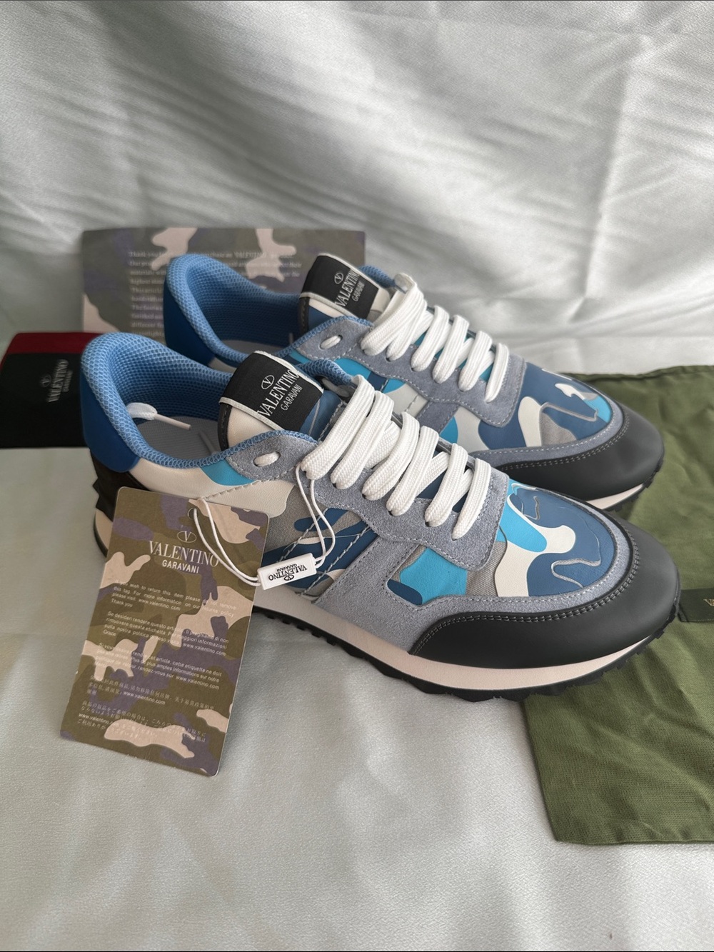 Valentino Men's Blue Gray Camouflage Sneakers